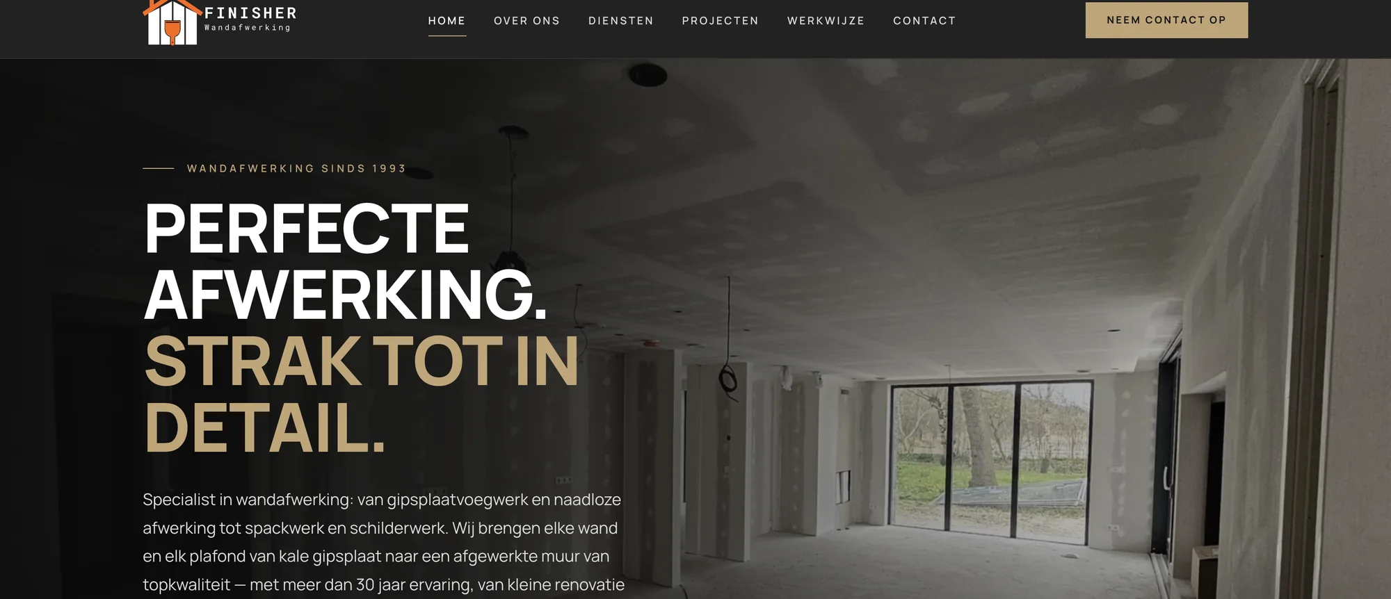 Website voor De Finisher, wandafwerking in Alkmaar