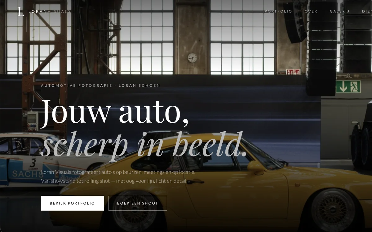 De website van Loran Visuals, automotive fotografie, ontworpen en gebouwd door Van Rijckevorsel Webdesign